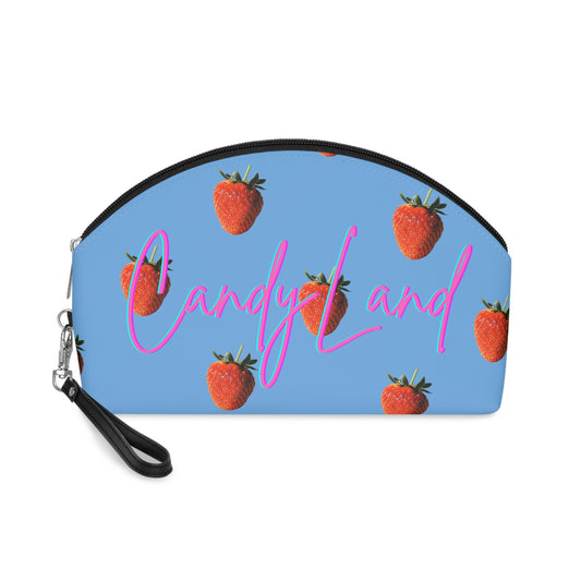 Strawberry Light Blue Makeup Bag