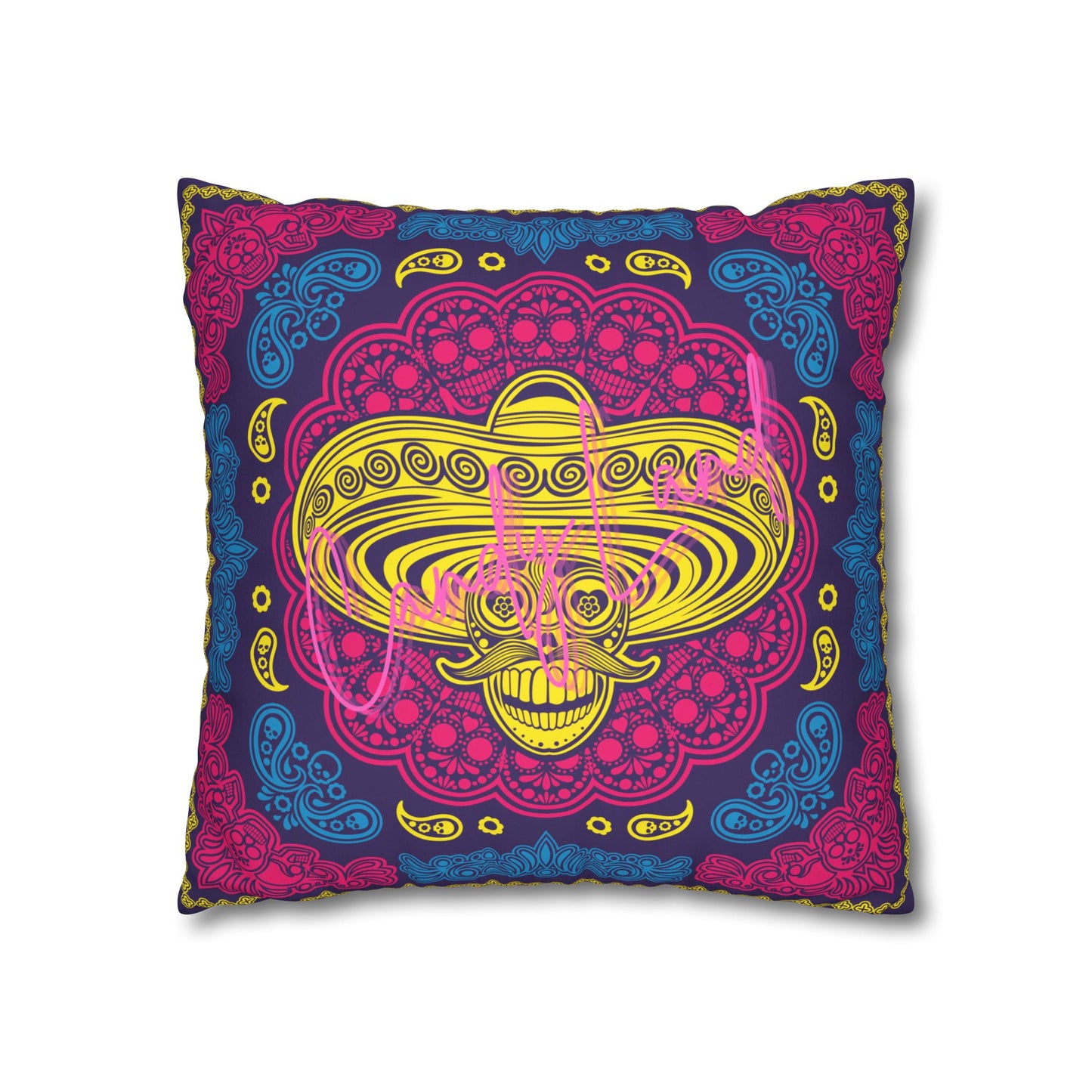 Mexican Skull in Love Faux Suede Square Pillowcase