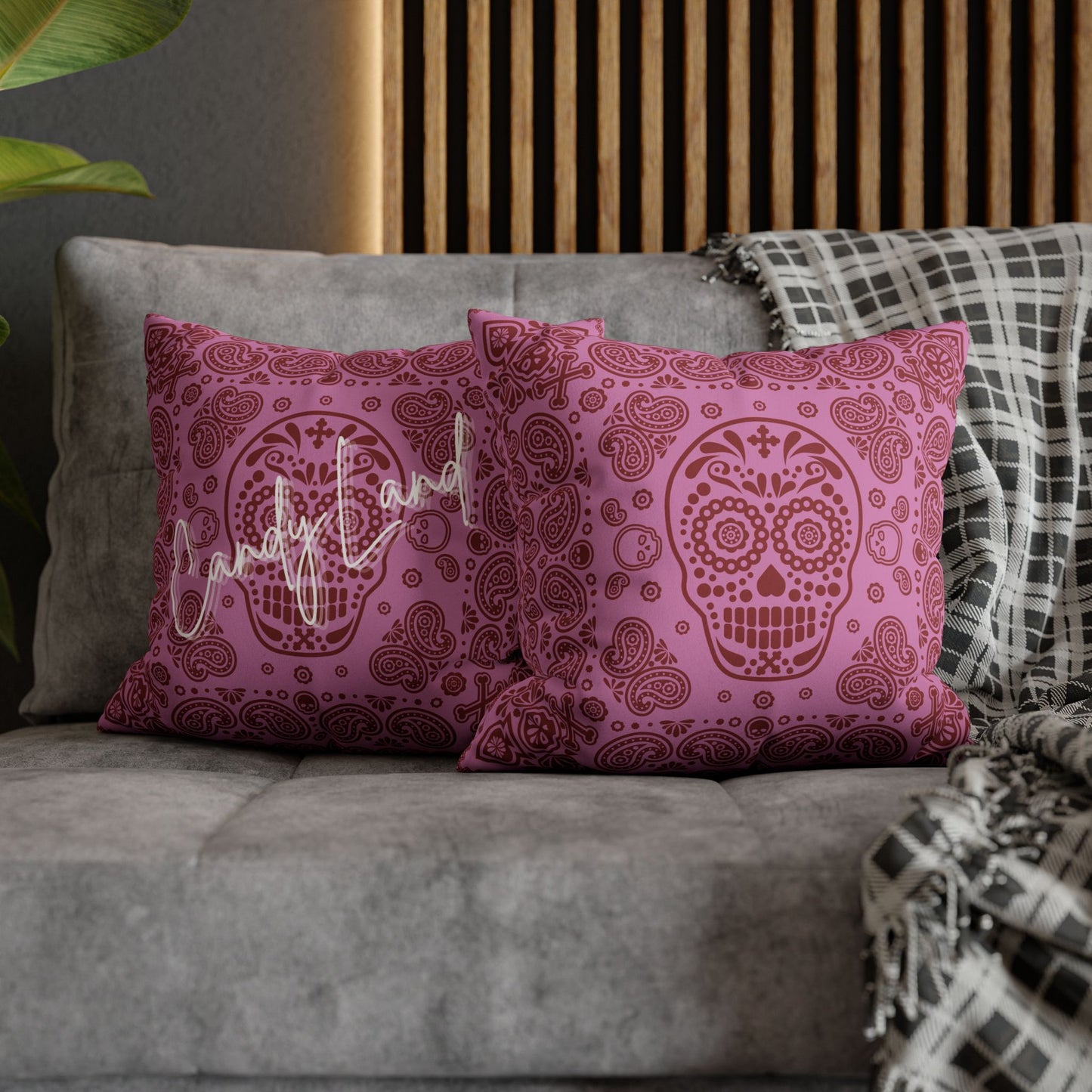 Mexican Skull Pink Faux Suede Square Pillowcase