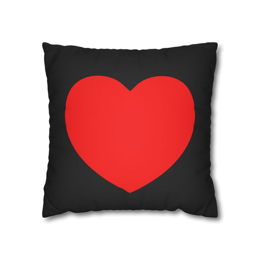 Big Heart Black Faux Suede Square Pillowcase