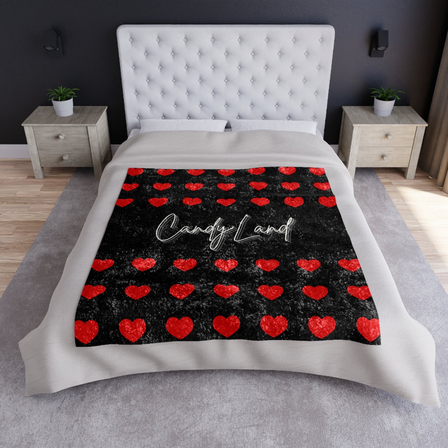 Big Hearts Black Velvet Blanket