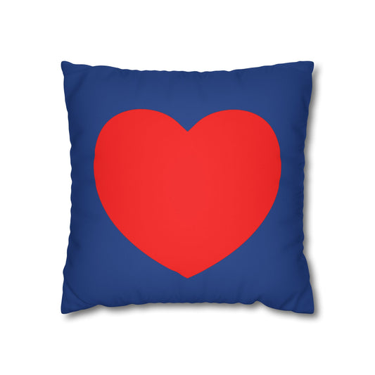 Big Heart Blue Faux Suede Square Pillowcase