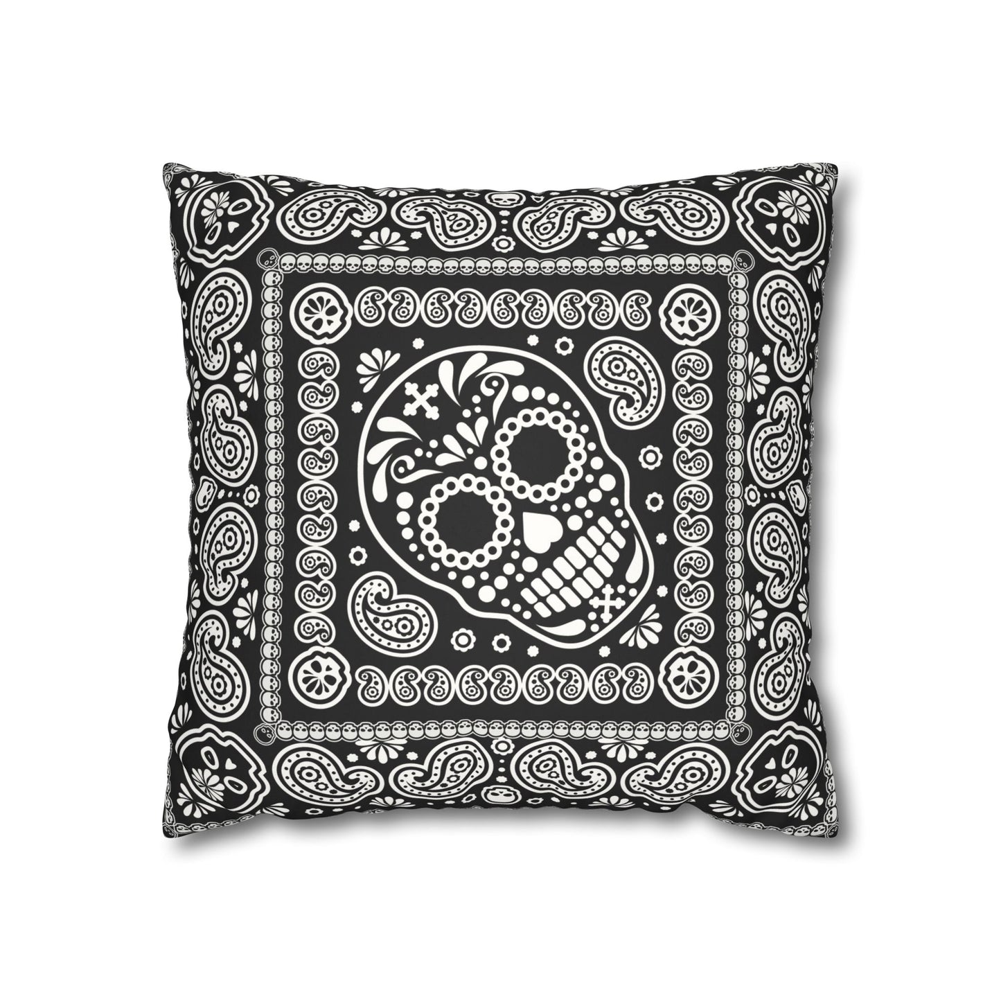 Mexican Skull Black Faux Suede Square Pillowcase