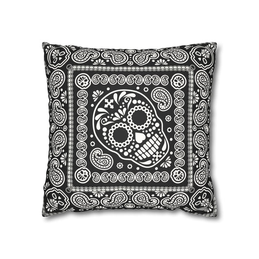 Mexican Skull Black Faux Suede Square Pillowcase