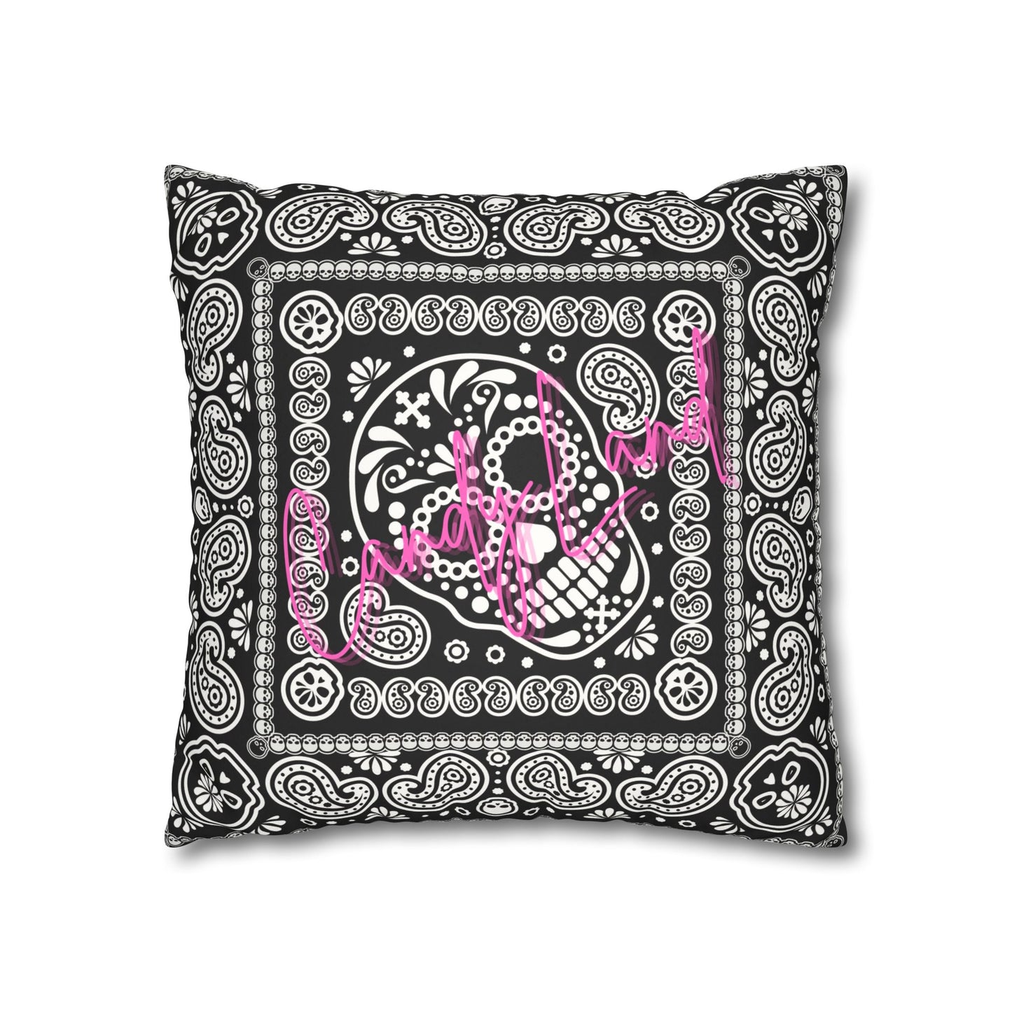 Mexican Skull Black Faux Suede Square Pillowcase