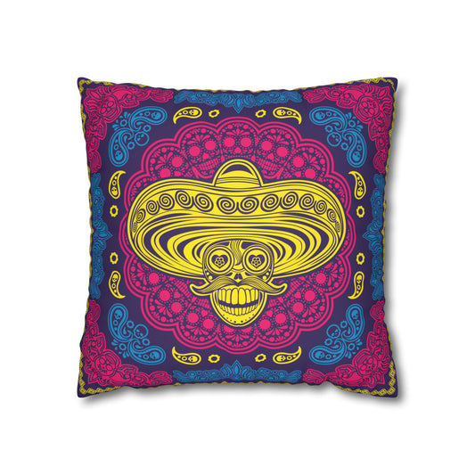 Mexican Skull in Love Faux Suede Square Pillowcase