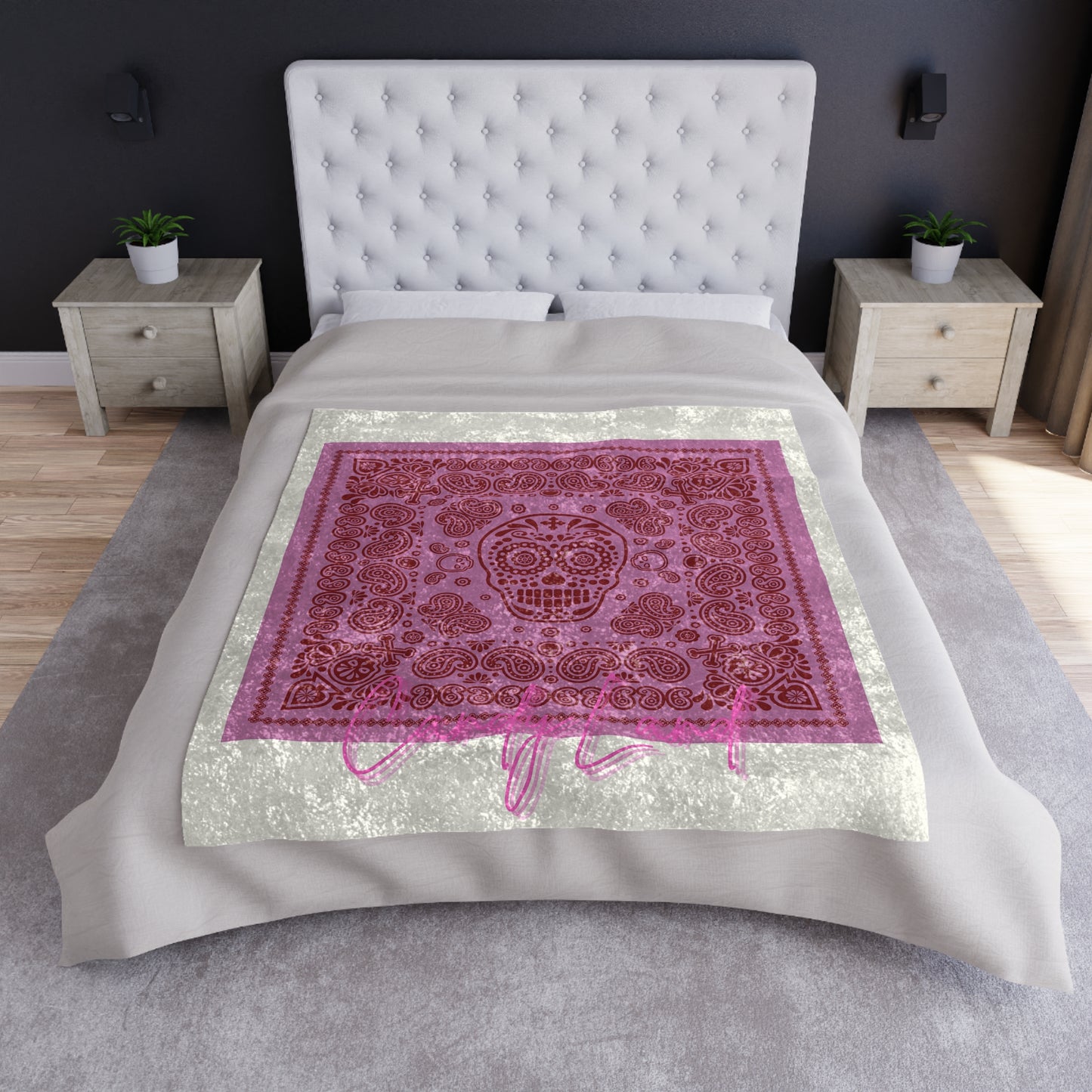 Mexican Skull Pink Velvet Blanket